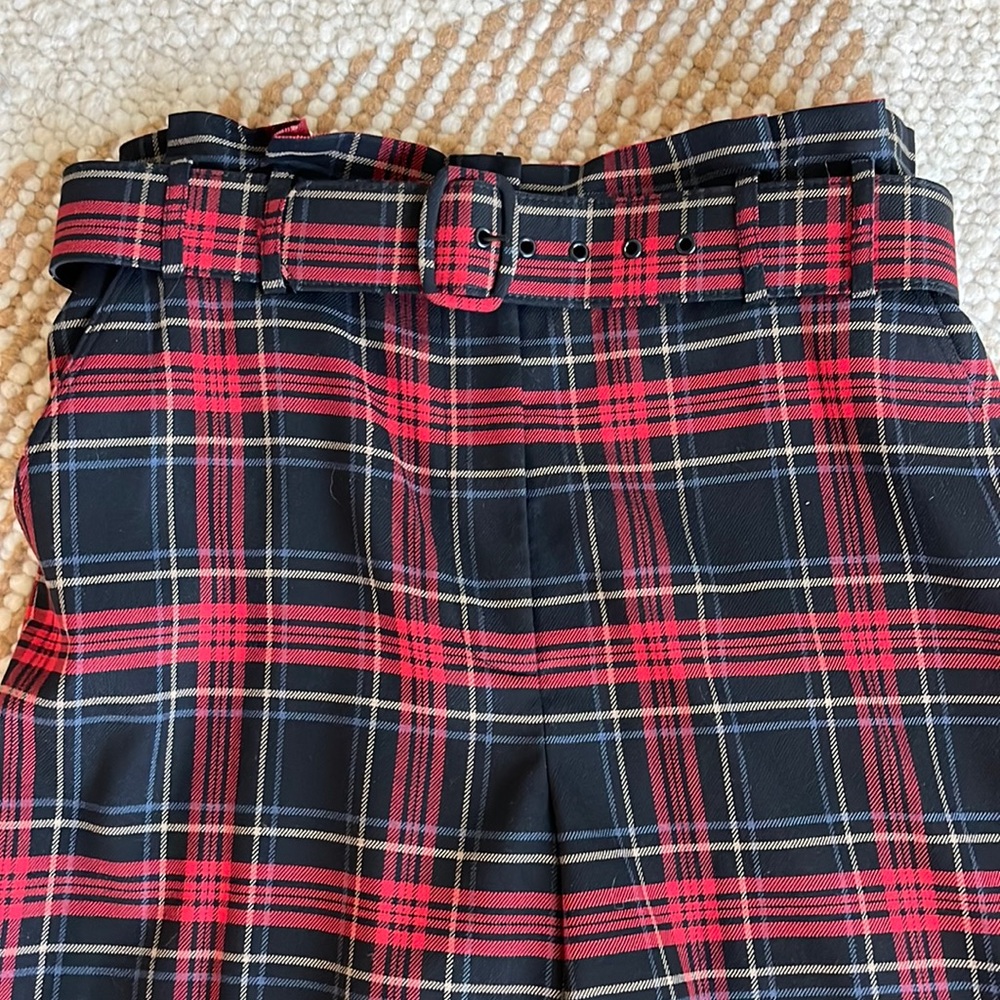 Wide leg plaid pants with belt